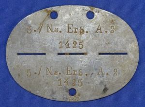 WWII German Erkennungsmarke Identification Disk: '5. / Na. Ers. A. …