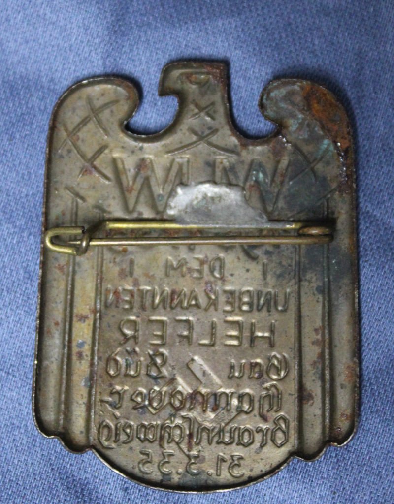 WHW Dem Unbekannten Helfer Gau Sud Hannover 1934/35 Tinnie — image 2