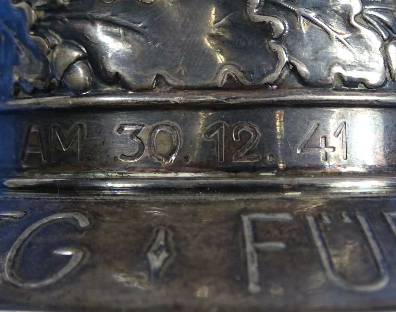 Uncleaned Silver 1941 Luftwaffe Ehrenpokal Honor Goblet to Flight Engineer Burghardt Hahn — image 7