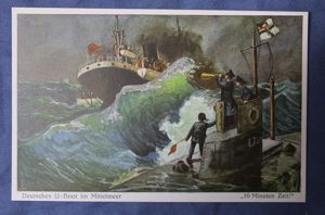 WWI German U Boat Postcard Deutsches U-Boot im Mittelmeer 10 …