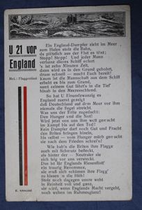 WWI German U-Boat U 21 Vor England Postcard