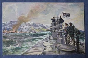 WWI German U-Boat Postcard Firing Deck Gun 1917