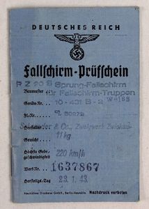 1943 Dated Fallschirm Prusschein Parachute Inspection Document