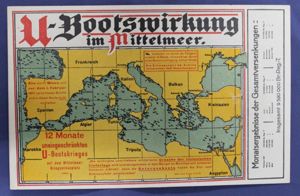 WWI German U-Boat Postcard U-Bootsivirkung im Mittelmeer – Showing British …