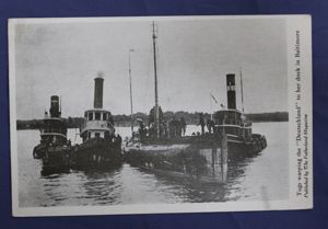 WWI German U Boat 'Deutschland' with Tugs in Baltimore Postcard
