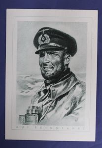 WWII German U Boat Postcard ' AUF FEINDFAHRT' On Patrol