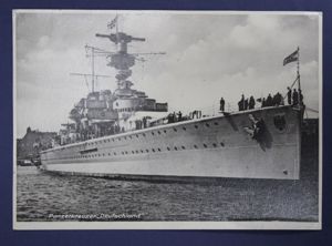 WWII German Kriegsmarine Panzerkreuzer Deutschland Postcard