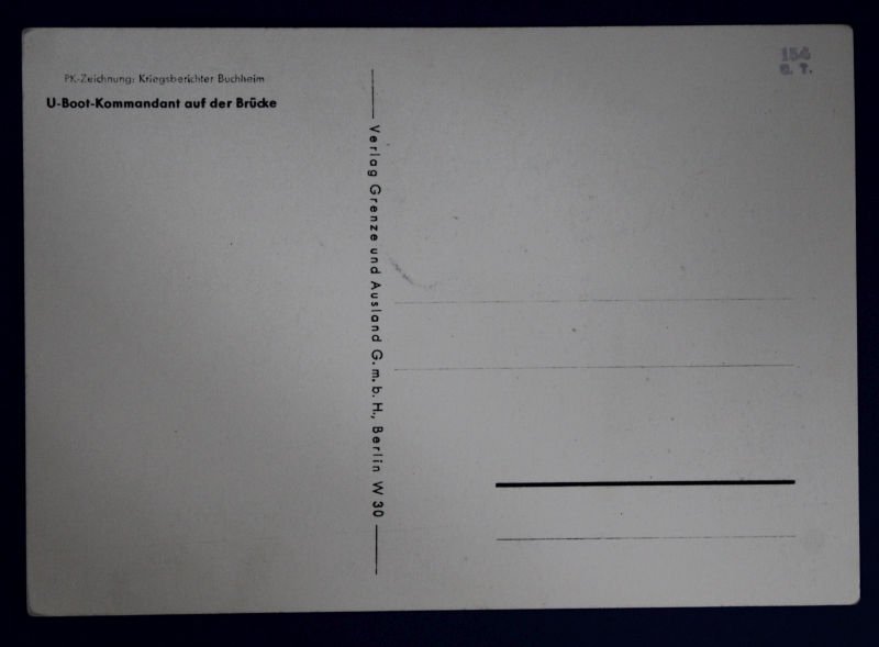 WWII German U Boat Kommandant Brucke Postcard — image 2