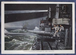 WWII German Kriegsmarine Postcard Torpedo Boat Firing Torpedo