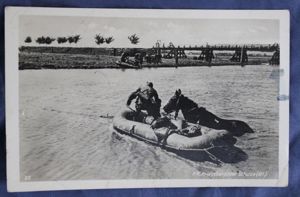 WWII German River Crossing Raft & Horse Postcard