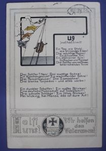 WWI U Boat U9 Postcard Helft Huns !