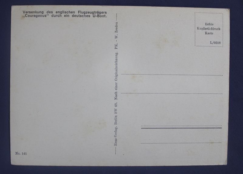 WWII German U Boat Sinking HMS Courageous Postcard — image 2