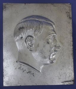 Large Silver Plated Adolf Hitler Plaque
