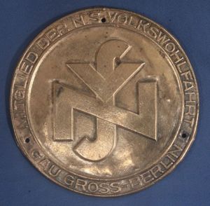 Membership Plaque for the National Socialist Volkswohlfahrt NSV (Public Welfare …