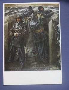 WWII German Postcard U Boat Lookouts on Surface