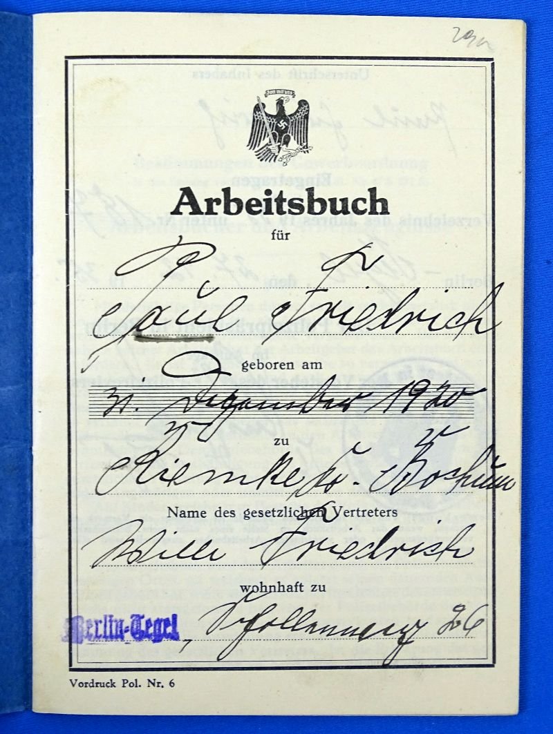 WWII German Documents and Arebeitsbuchs Documents of a Father and his Son Who Was Killed in Action — image 3