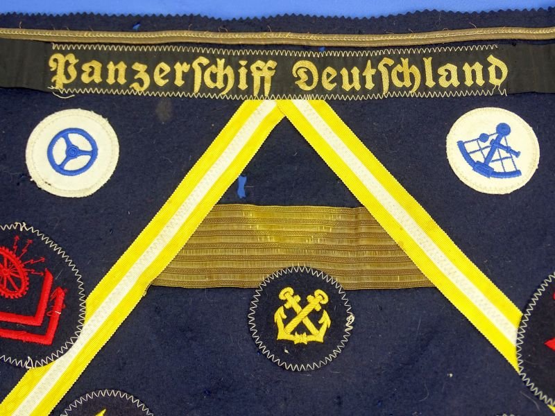 WWII Kriegsmarine Insignia Souvenir Cloth with 'Panzerschiff Deutschland' Cap Tally and Hitler Youth Senior 'Marinehelfer' Cuff Title — image 2