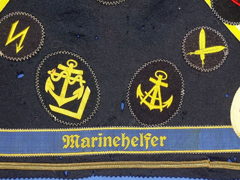 WWII Kriegsmarine Insignia Souvenir Cloth with 'Panzerschiff Deutschland' Cap Tally and Hitler Youth Senior 'Marinehelfer' Cuff Title — image 3
