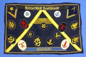 WWII Kriegsmarine Insignia Souvenir Cloth with 'Panzerschiff Deutschland' Cap Tally …