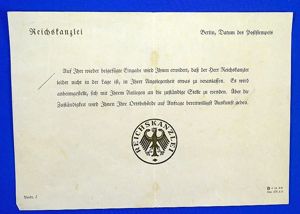 A Printed Form Letter Response from the Reich Chancellery