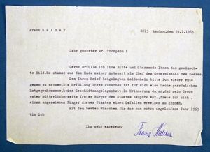Signed 1963 Letter from Third Reich Army Chief of Staff …