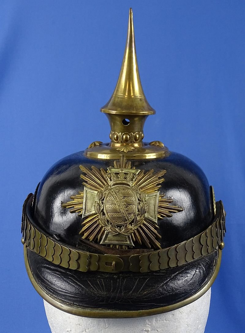 Named Imperial Saxon Reserve Officer Pickelhaube with Case and Cloth Combat Cover — image 4