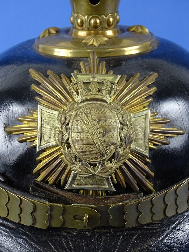 Named Imperial Saxon Reserve Officer Pickelhaube with Case and Cloth Combat Cover — image 5