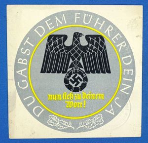 Winterhilfswerk Donation Can Label: Du Gabst Dem Fuhrer Dein Ja