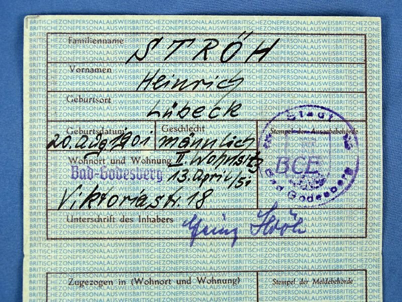 1952 Dated Occupied Germany British Zone Personal Identity Card — image 2