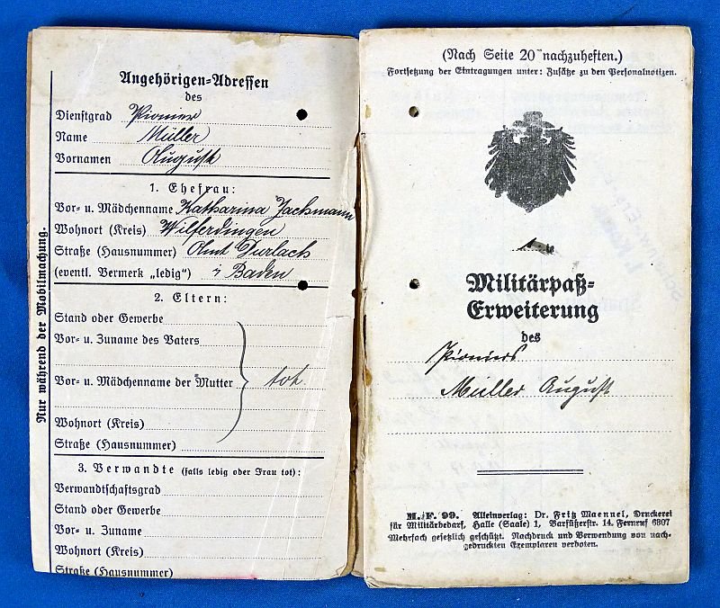 WWI German Artillery Unit Militarpass — image 2