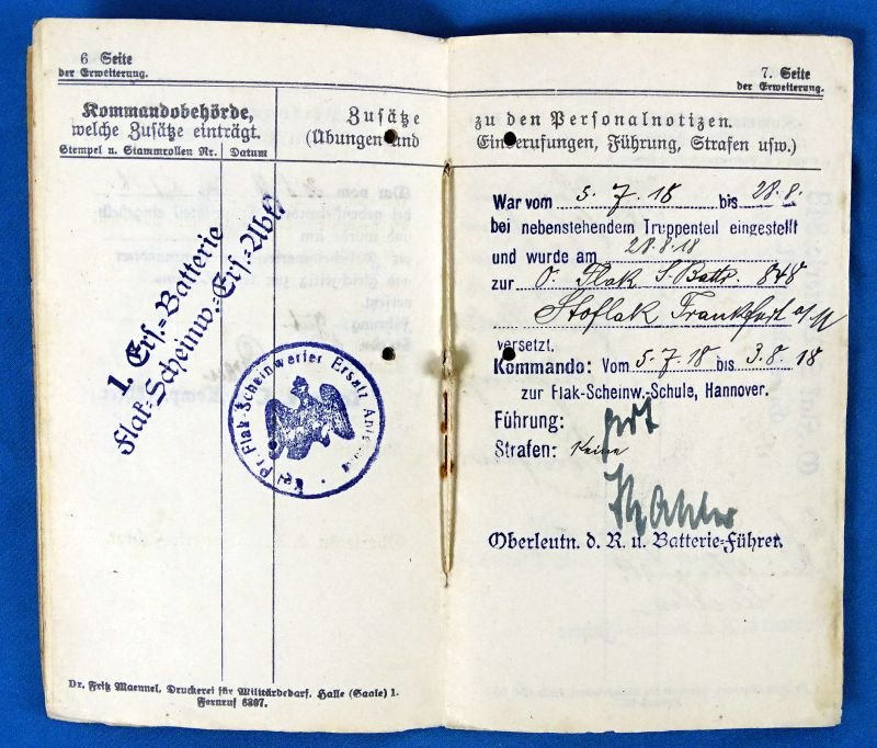 WWI German Artillery Unit Militarpass — image 4