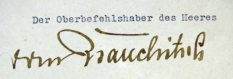 1940 Promotion Document Signed by Adolf Hitler and Army CIC Walther von Brauchitsch – To Panzer General Werner Kempf Oakleaves Awardee — image 3