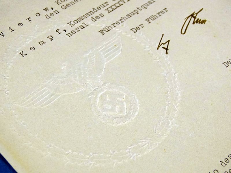 1940 Promotion Document Signed by Adolf Hitler and Army CIC Walther von Brauchitsch – To Panzer General Werner Kempf Oakleaves Awardee — image 4