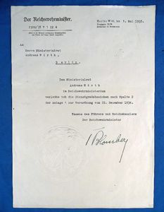 1935 Promotion Document Signed by Reich Minister of War and …