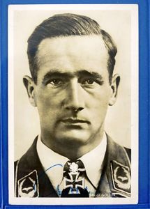 Signed Photo Postcard of Luftwaffe Fighter Pilot Gordon Gollob, Recipient …