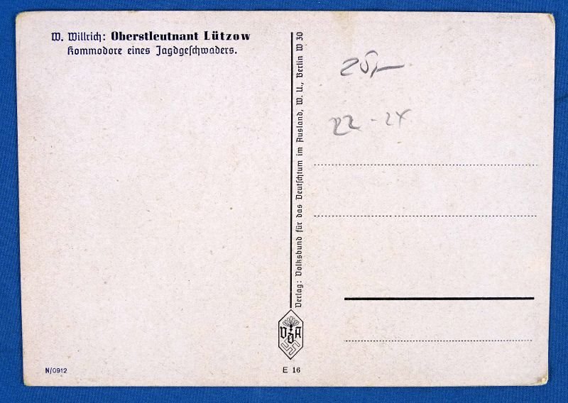 Third Reich Willrich Propaganda Postcard of Oberstleutnant Lutzow — image 2