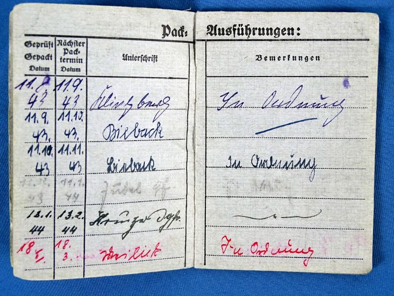 WWII Luftwaffe Parachute Inspection Booklet (Fallschirm Prusschein) — image 3