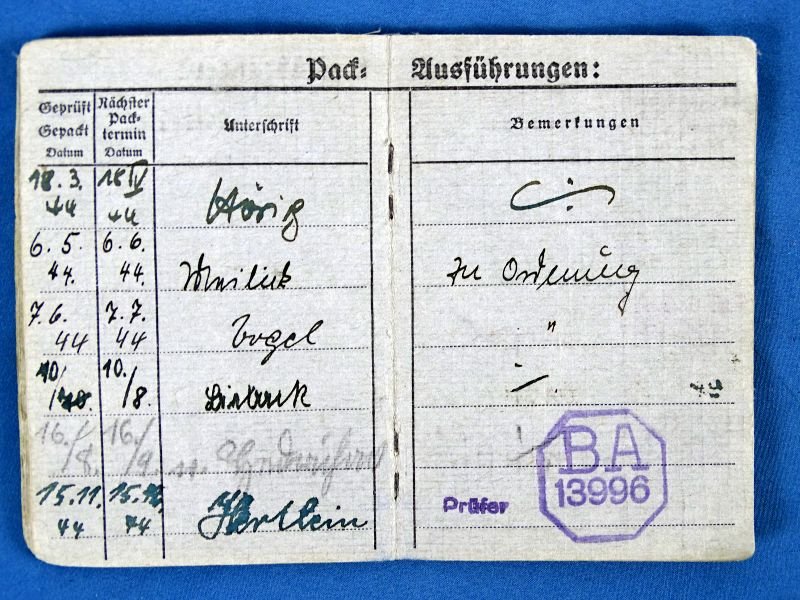 WWII Luftwaffe Parachute Inspection Booklet (Fallschirm Prusschein) — image 4