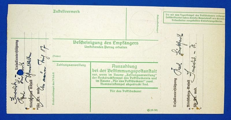 1000 Reichsmark Postal Check Receipt on the Account of the Munich Auxiliary Staff of the NSDAP — image 2