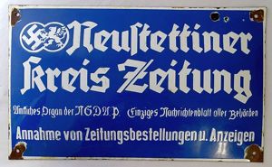 Third Reich Enamel Sign for the Neustettiner Kreis Zeitung Newspaper