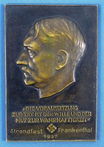 1937 Frankenthal, Germany Event Adolf Hitler Bronze Award Plaque