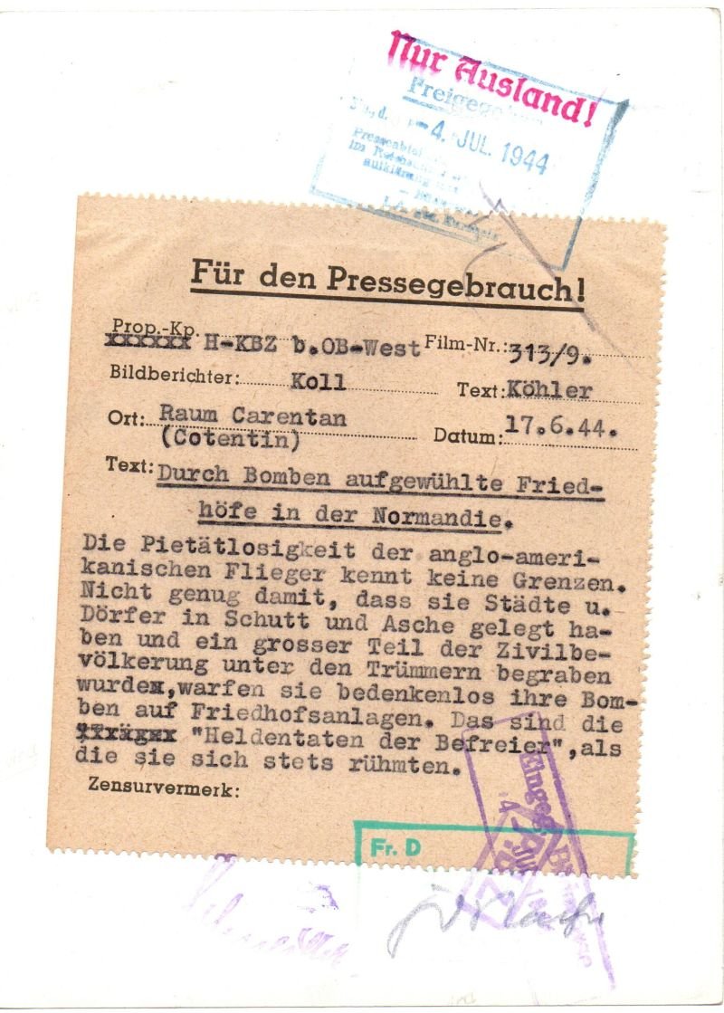 Photograph of Bombed Cemetery Carentan Normandy France , June 17, 1944 – 5-1/4″ X 7 — image 2