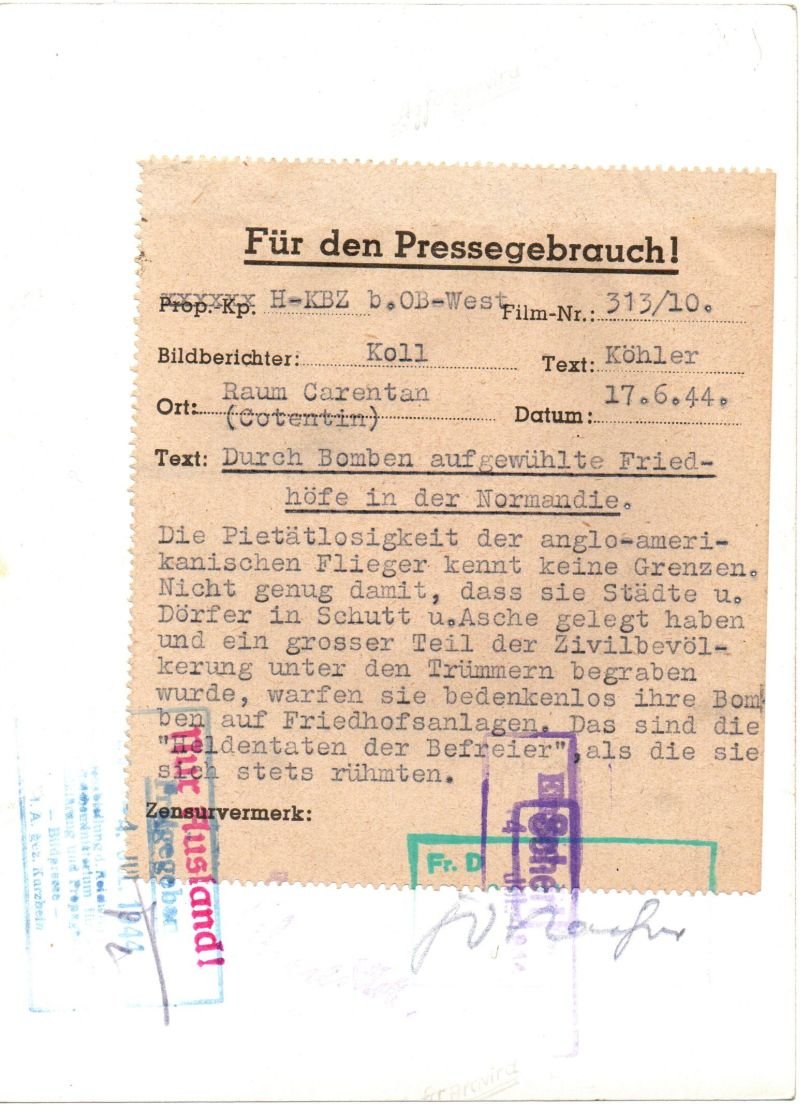 Photograph of 'Bomb-torn Cemeteries in Normandy', June 17, 1944 – 5-1/4″ X 7 — image 2