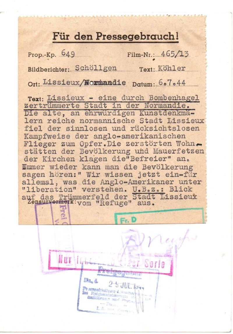 Photograph of Bomb Damaged Lissieux Normandy, July 6, 1944 – 5-1/4″ X 7″ — image 2