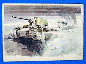 German War Art Postcard: 'Destroyed Soviet Tanks'
