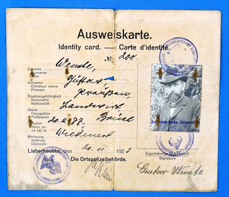 Post WWI German Husband and Wife Identification Cards with a French Military Stamp. — image 2