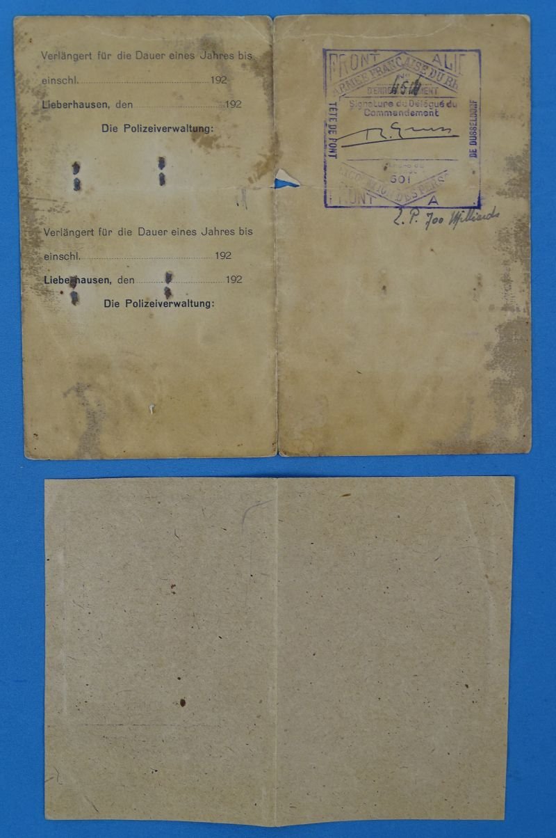 Post WWI German Husband and Wife Identification Cards with a French Military Stamp. — image 4