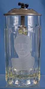 Patriotic Imperial German Kaiser Wilhelm Etched Portrait Glass Stein