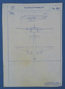 Luftwaffe Aircraft Blueprint Sheet for the Prototype Focke-Wulf Fw 300