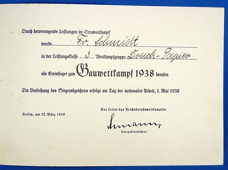 A Pair of Hitler Youth Trade Competition Participation Documents to One Young Man — image 4